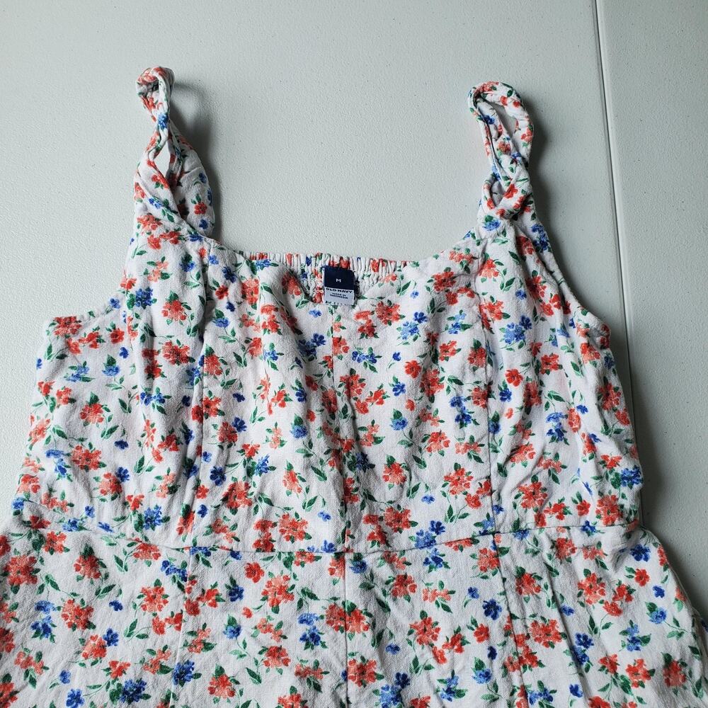 Old Navy Dress Womens M White Floral Linen Smocked Maxi Sundress Summer - Picture 4 of 11